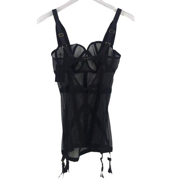 Bluebella Karolina Basque Corset Garter Belt 34D Underwire Sheer Lingerie Black - Picture 1 of 9